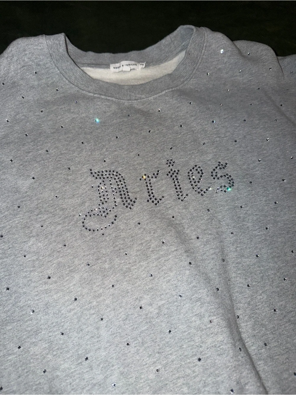 Good American Light Grey Crystal-Embellished Sweatshirt